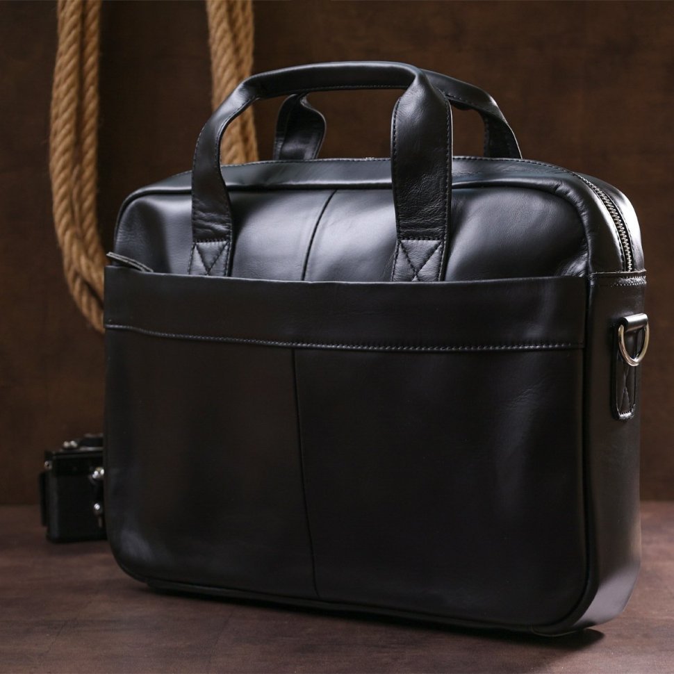 Ділова шкіряна чоловіча сумка для ноутбука в чорному кольорі Vintage (20680)