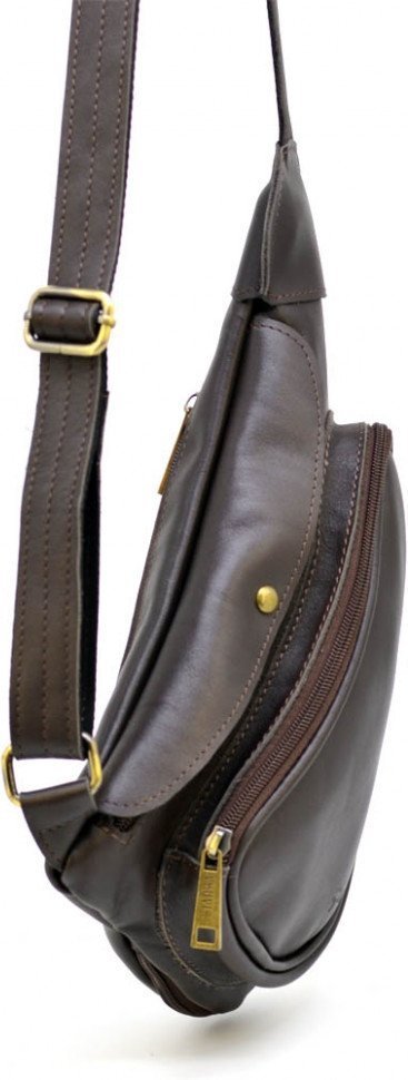 Коричневый мужской слинг-рюкзак на одно плечо из телячьей кожи Tarwa (19667)