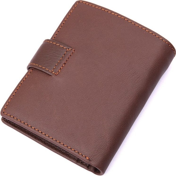 Добротне чоловіче портмоне з гладкої шкіри коричневого кольору Vintage (14495)
