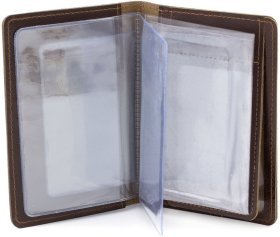 Коричневая кожаная обложка для автодокументов с рисунком ST Leather (18016)