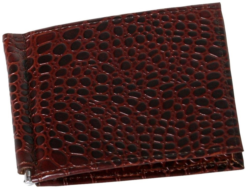 Коричневий шкіряний затискач для купюр без застібки Vip Collection 102604 (кроко) modnotak фото №1