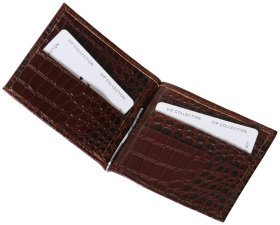 Коричневий шкіряний затискач для купюр без застібки Vip Collection 102604 (кроко)
