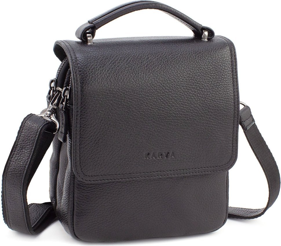 Шкіряна чоловіча сумка чорного кольору з ручкою KARYA (0795-45)