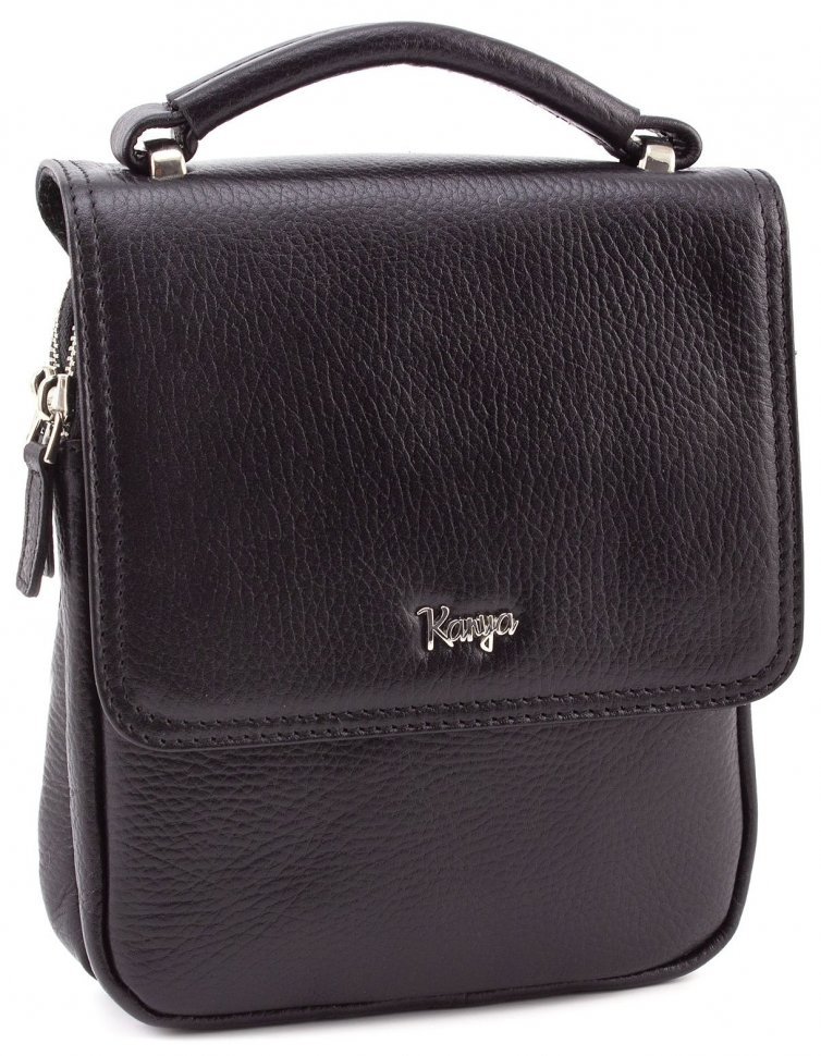 Кожаная мужская сумка черного цвета с ручкой KARYA (0795-45)