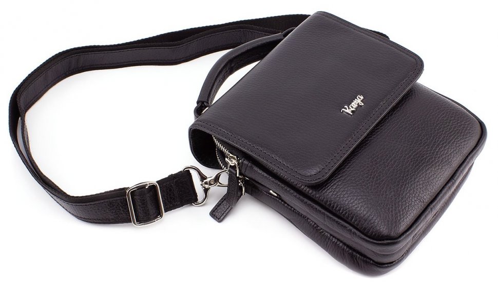Кожаная мужская сумка черного цвета с ручкой KARYA (0795-45)