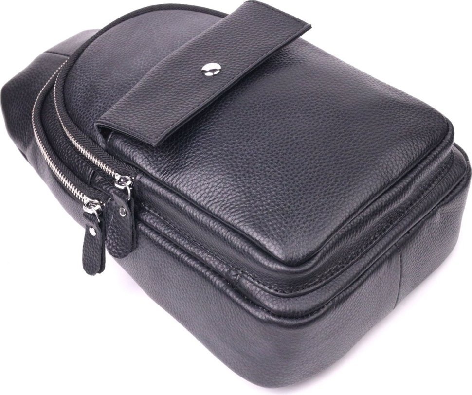 Чорна чоловіча сумка-слінг із натуральної зернистої шкіри Vintage (2421402)