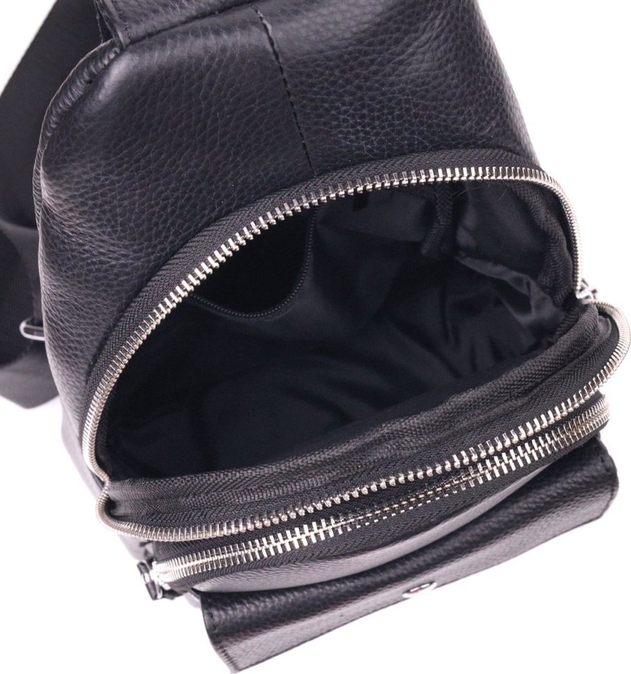 Чорна чоловіча сумка-слінг із натуральної зернистої шкіри Vintage (2421402)