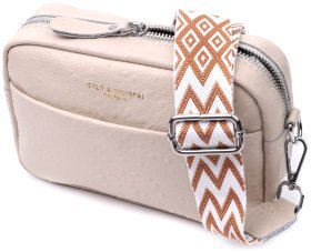 Кожаная женская сумка с интересным ремнем Vintage 22660 Белая