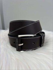 Кожаный ремень темно-коричневого цвета с белой строчкой Grande Pelle (43208)