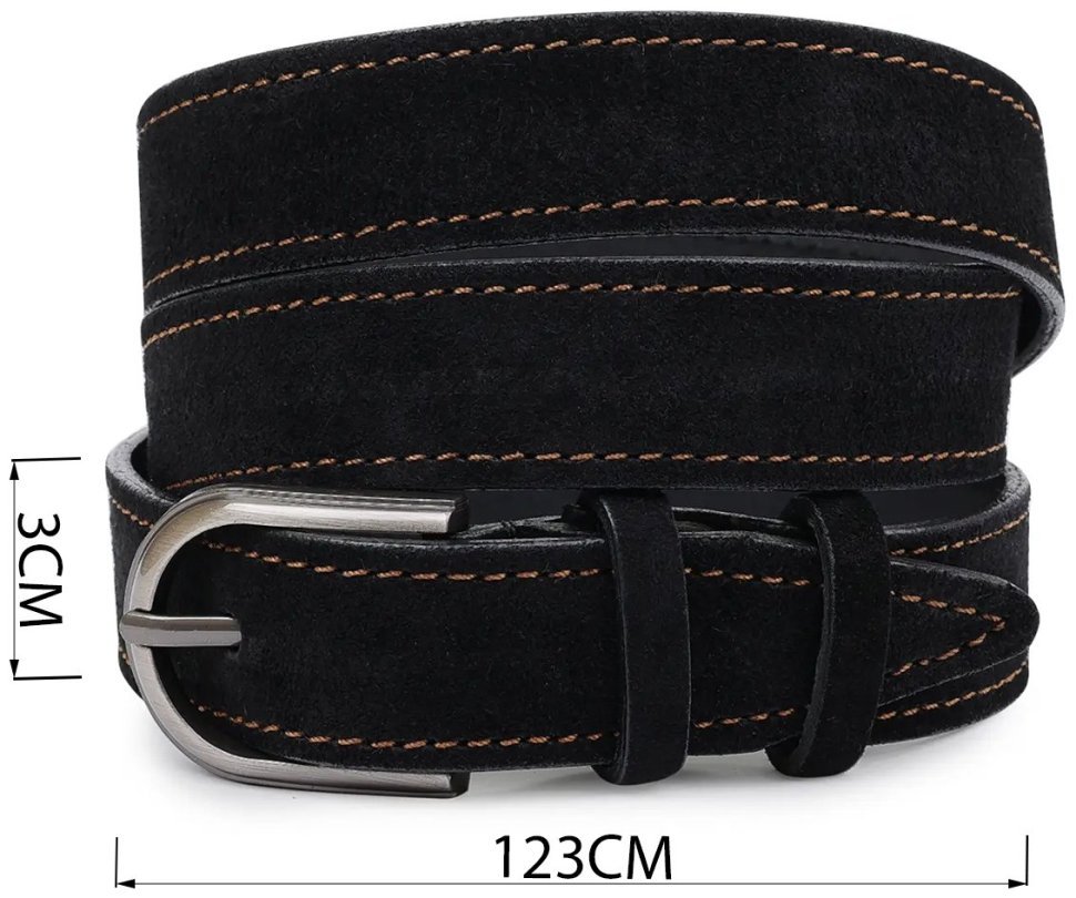 Чорний замшевий ремінь для жінок з коричневим рядком Vintage (2420799) фото №9 Чорний замшевий ремінь для жінок з коричневим рядком Vintage (2420799) modnotak фото №9