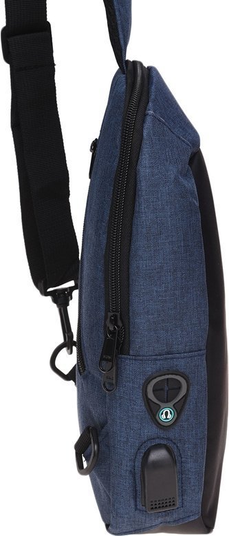 Чоловіча вертикальна сумка-слінг синього кольору з поліестеру Remoid (21944)