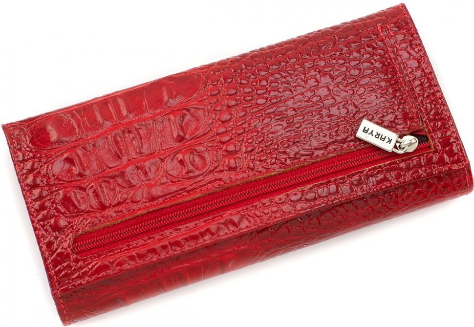 Червоний жіночий гаманець класичного типу з натуральної шкіри під рептилію KARYA (19015)