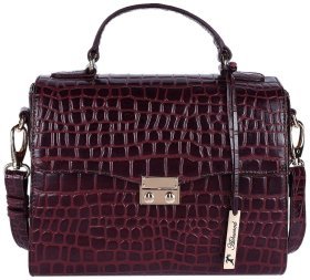 Сумка женская из натуральной кожи с фактурой кроко Ashwood 94004 (цвет марсала)