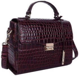 Сумка женская из натуральной кожи с фактурой кроко Ashwood 94004 (цвет марсала)
