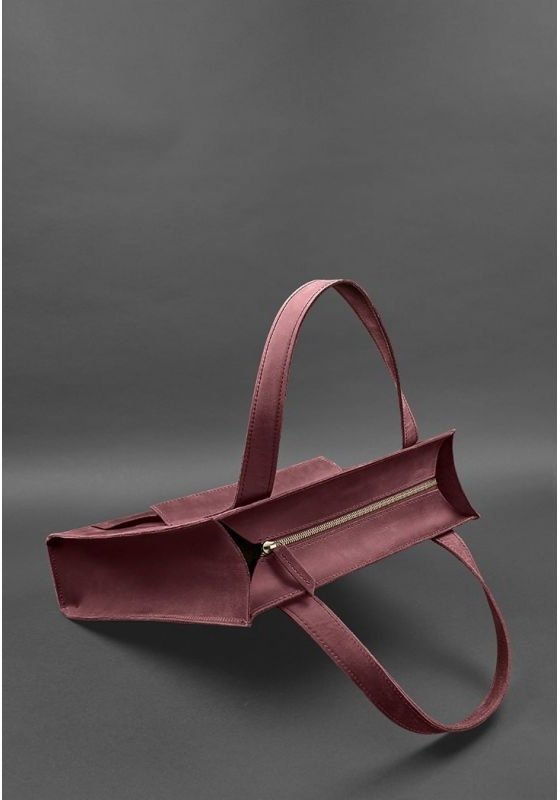 Шкіряна жіноча сумка шоппер бордового кольору на блискавичної застібці BlankNote Бетсі (12822)