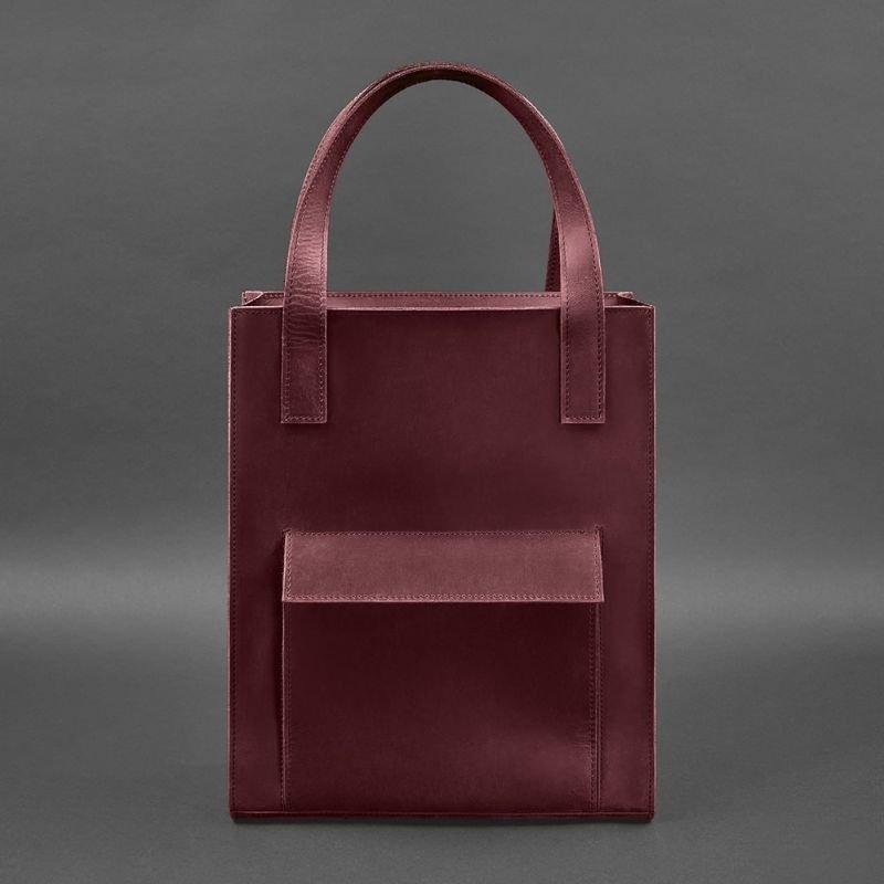 Кожаная женская сумка шоппер бордового цвета на молниевой застежке BlankNote Бэтси (12822)