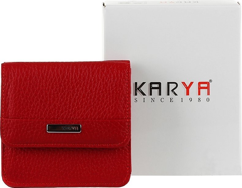 Компактний шкіряний жіночий гаманець червоного кольору з монетницею KARYA (2417174)