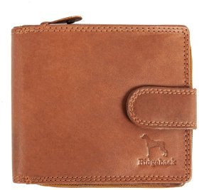 Горизонтальний чоловічий гаманець з гладкої шкіри з кнопкою та монетницею Ridgeback JBNC43MN 94304 рудого кольору