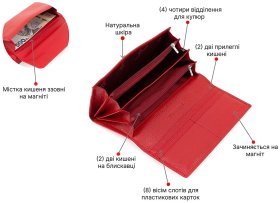 Женский кошелек красного цвета из натуральной кожи под много купюр ST Leather (19101)