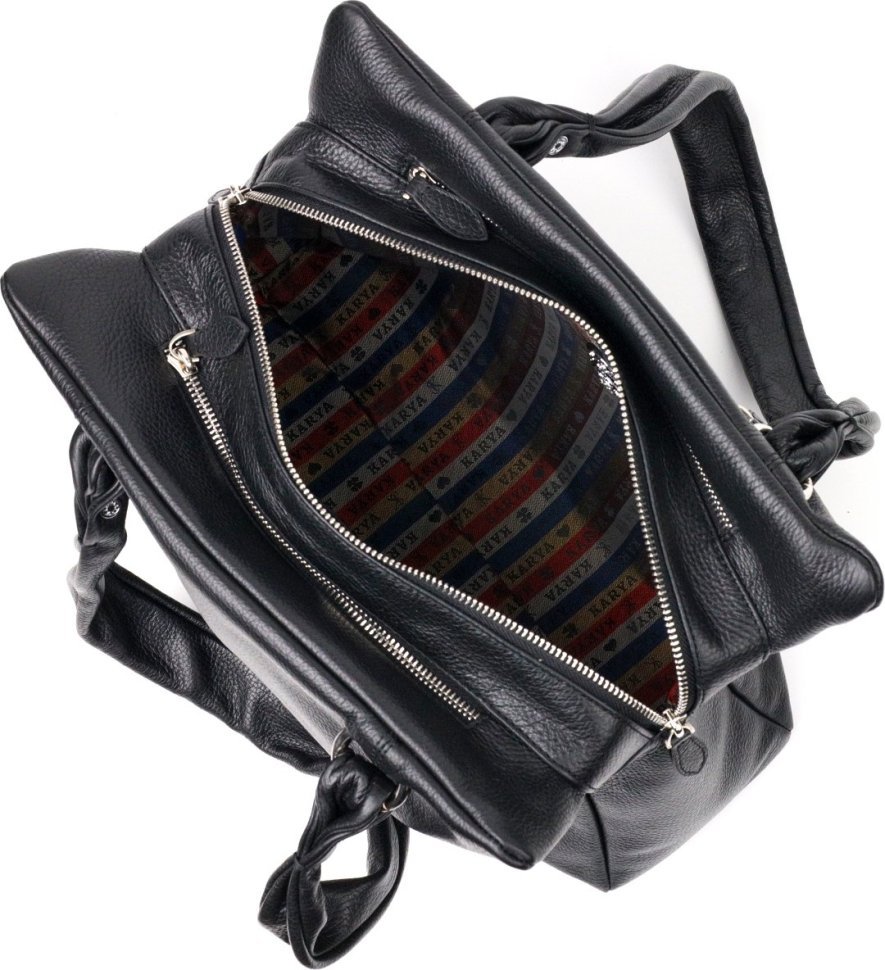 Горизонтальная женская сумка из натуральной кожи черного цвета с ручками KARYA (2420890)