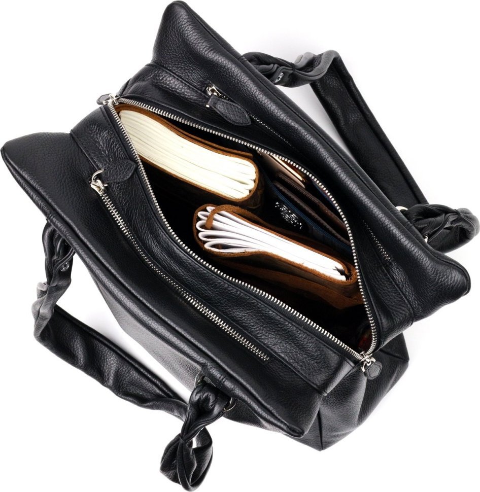 Горизонтальная женская сумка из натуральной кожи черного цвета с ручками KARYA (2420890)