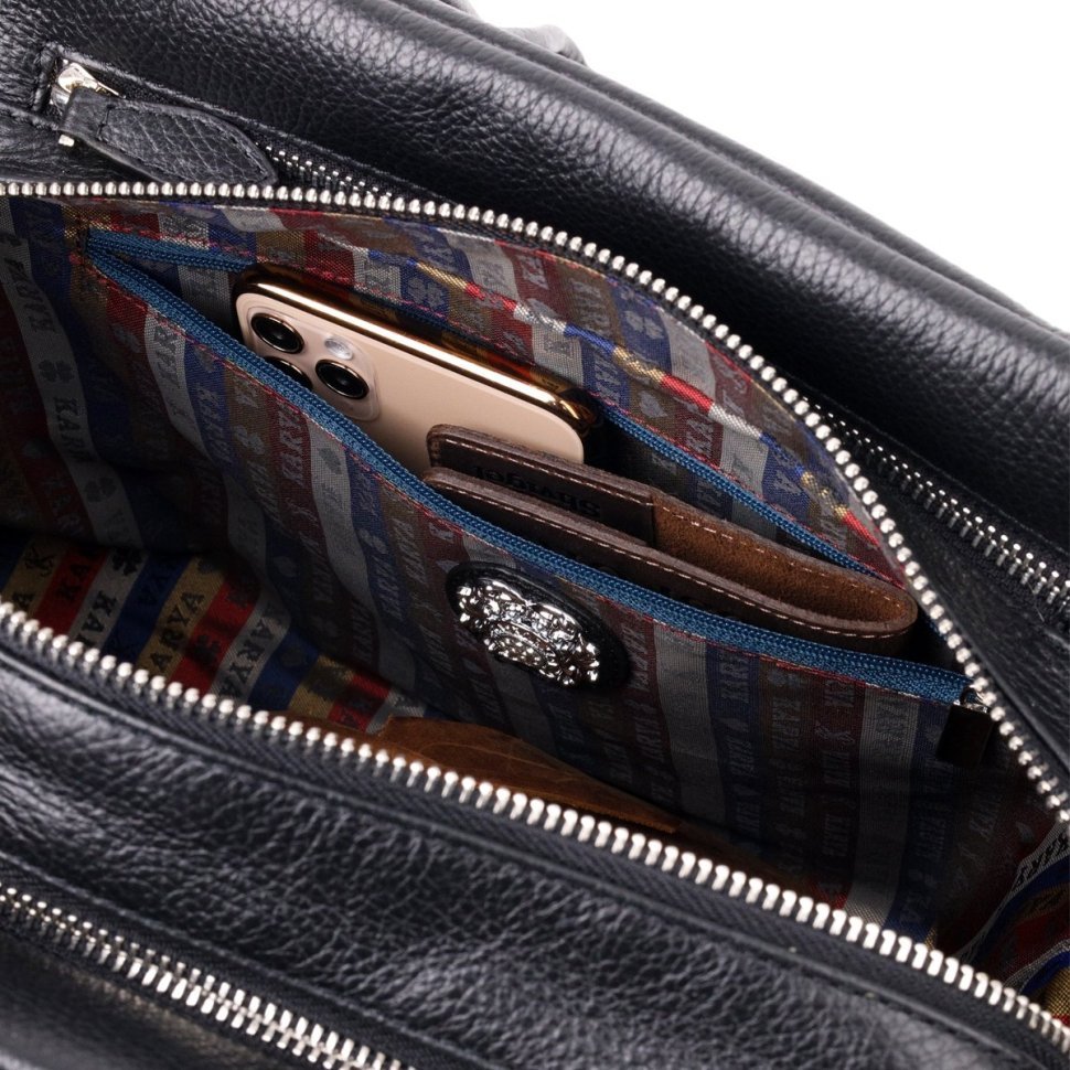 Горизонтальна сумка жіноча з натуральної шкіри чорного кольору з ручками KARYA (2420890)