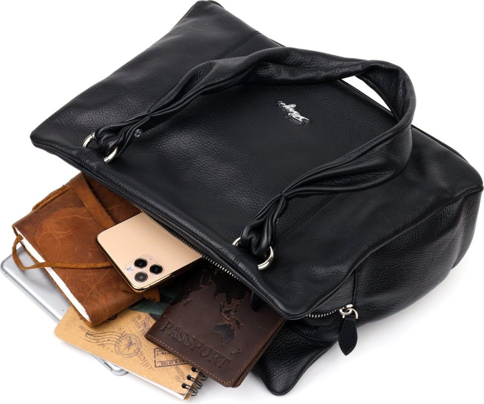 Горизонтальна сумка жіноча з натуральної шкіри чорного кольору з ручками KARYA (2420890)
