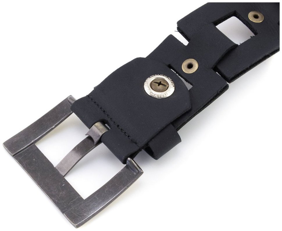 Итальянский кожаный ремень бохо с золотистой пряжкой Gherardini 40824 черный modnotak фото №3