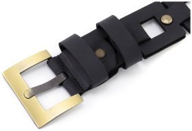 Итальянский кожаный ремень бохо с золотистой пряжкой Gherardini 40824 черный