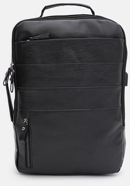 Вместительный городской мужской рюкзак из кожзама в черном цвете Monsen 64904