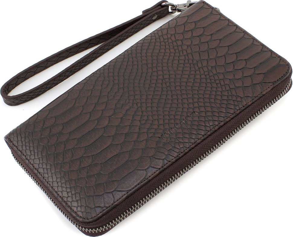 Коричневий чоловічий гаманець-клатч із високоякісної шкіри під рептилію Marco Coverna (21070)