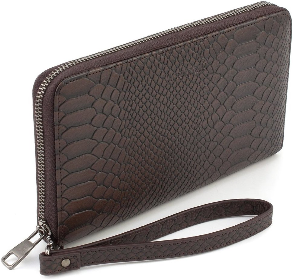 Коричневий чоловічий гаманець-клатч із високоякісної шкіри під рептилію Marco Coverna (21070)