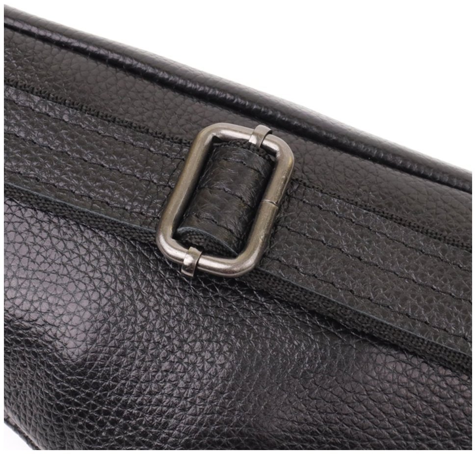 Классическая мужская сумка через плечо из натуральной кожи флотар черного цвета Shvigel 95104 modnotak фото №5