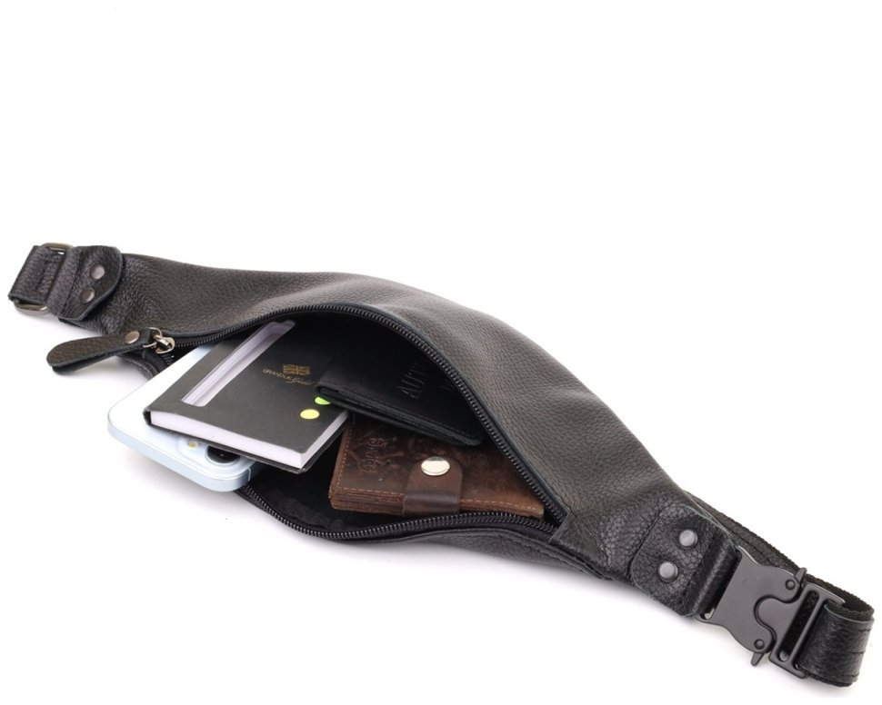 Классическая мужская сумка через плечо из натуральной кожи флотар черного цвета Shvigel 95104 modnotak фото №7