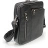 Невелика чоловіча плечова сумка із зернистої шкіри чорного кольору на дві блискавки Tiding Bag (21228) - 5