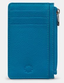 Компактный женский кардхолдер из фактурной кожи Yoshi Y1219 Morton голубого цвета 95504