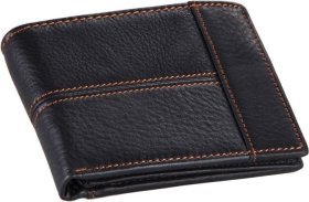 Черное мужское портмоне из натуральной кожи с коричневой декоративной строчкой Vintage (2414227)