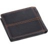 Черное мужское портмоне из натуральной кожи с коричневой декоративной строчкой Vintage (2414227) - 2