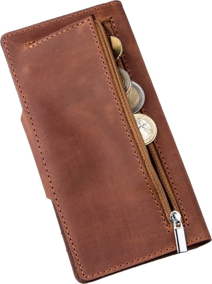Кричневый мужской вертикальный купюрник из винтажной кожи на кнопках SHVIGEL (2416181)