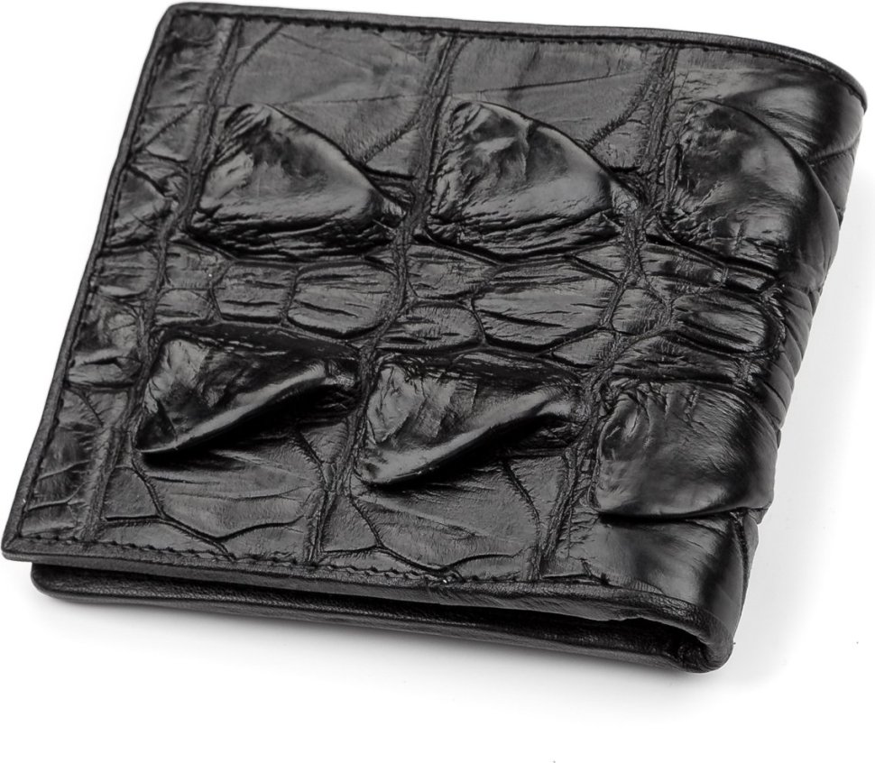 Чорне портмоне з фактурної шкіри крокодила CROCODILE LEATHER (024-18005)
