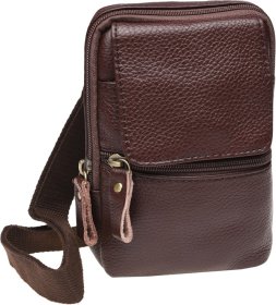 Маленькая мужская кожаная сумка через плечо коричневого цвета Keizer (21398)