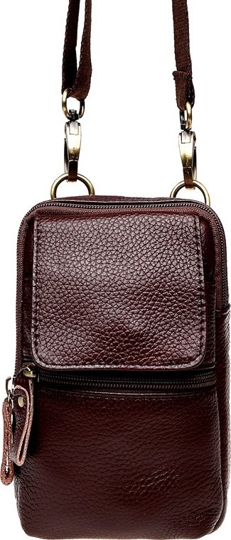Маленька чоловіча шкіряна сумка через плече коричневого кольору Keizer (21398)