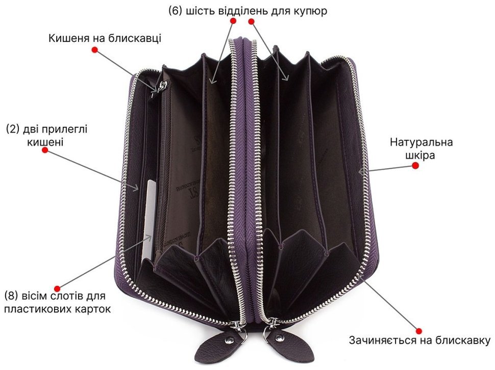 Гаманець фіолетового кольору на дві блискавки ST Leather (16204) modnotak фото №4