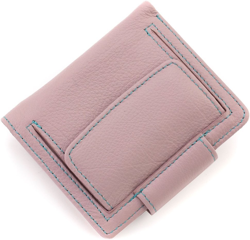 Темно-рожевий гаманець жіночий з натуральної шкіри з хлястиком на магніті ST Leather 1767304