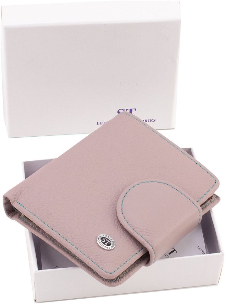 Темно-рожевий гаманець жіночий з натуральної шкіри з хлястиком на магніті ST Leather 1767304