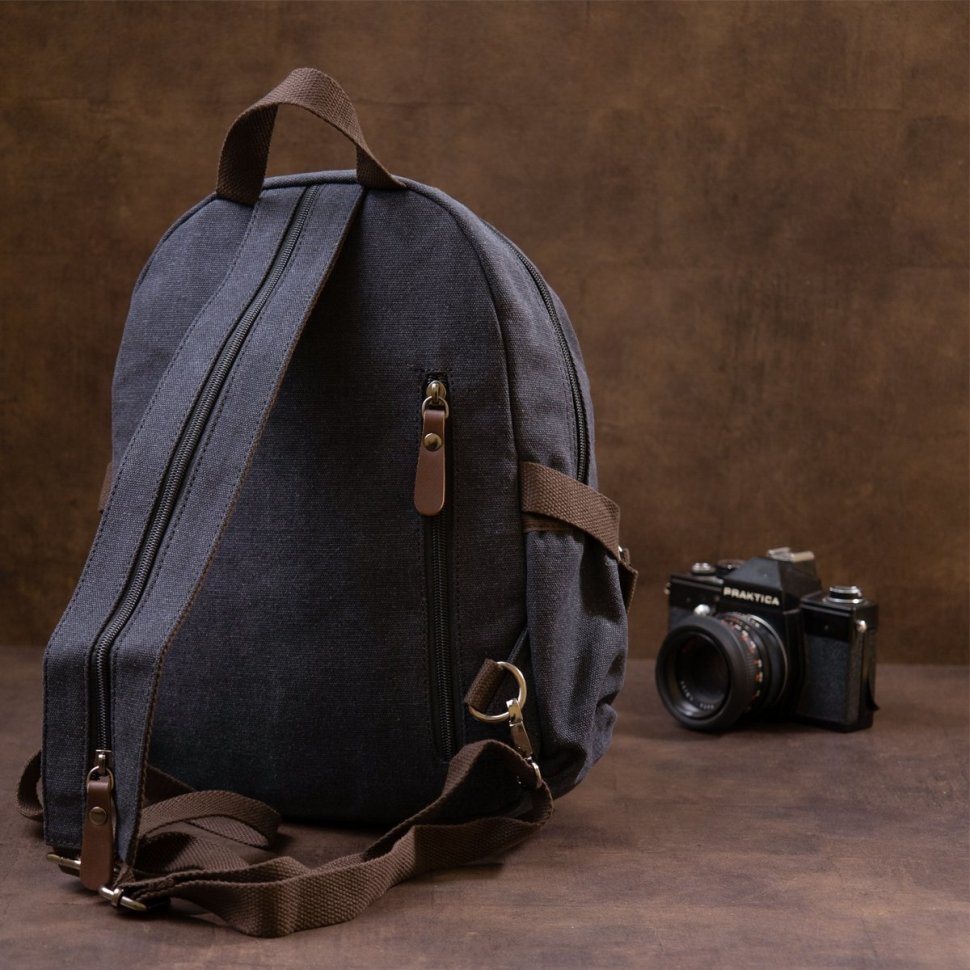 Черный повседневный рюкзак из текстиля на молнии Vintage (20600)