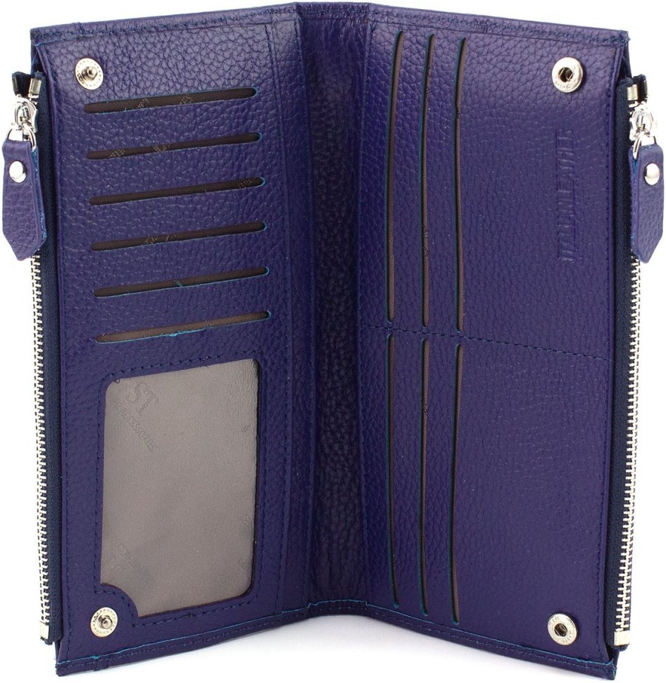 Темно-синій жіночий гаманець із натуральної шкіри з фіксацією на кнопки ST Leather 1767404