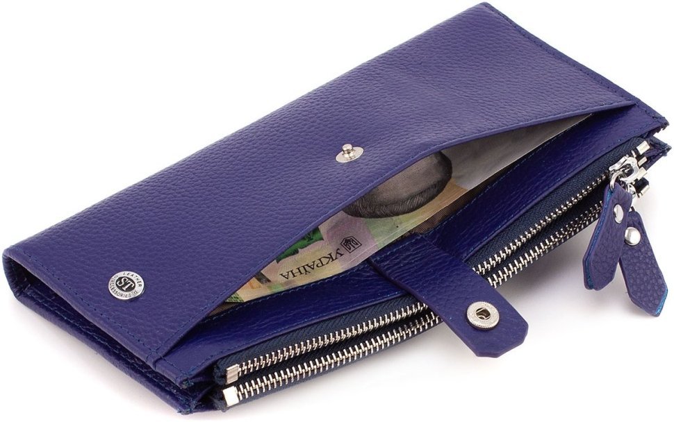 Темно-синий женский кошелек из натуральной кожи с фиксацией на кнопки ST Leather 1767404