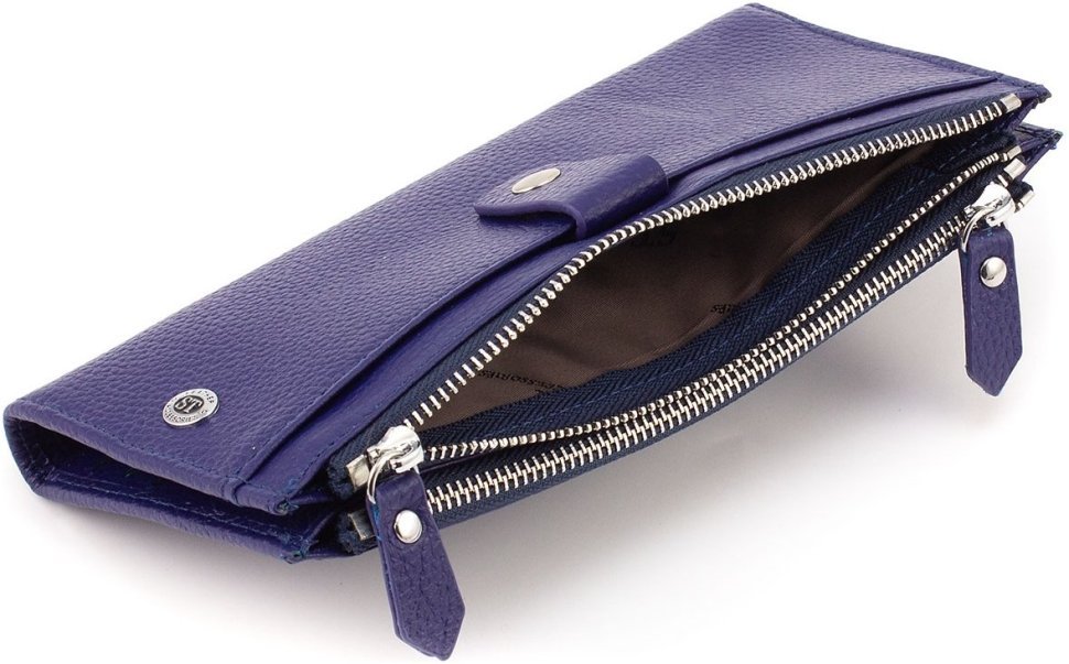 Темно-синій жіночий гаманець із натуральної шкіри з фіксацією на кнопки ST Leather 1767404