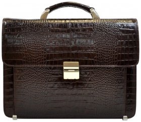 Каркасный мужской портфель из натуральной кожи под фактуру кроко Desisan 107804 коричневого цвета